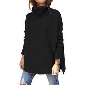 Women's Turtleneck OversizedLong Batwing Sleeve Spilt Hem Tunic Pullover Sweater